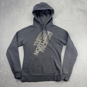 The North Face Pullover Hoodie Women's Medium Black Gold Logo Hooded Drawstring